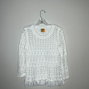 Ruby Rd. Cream Knit Fringe Blouse